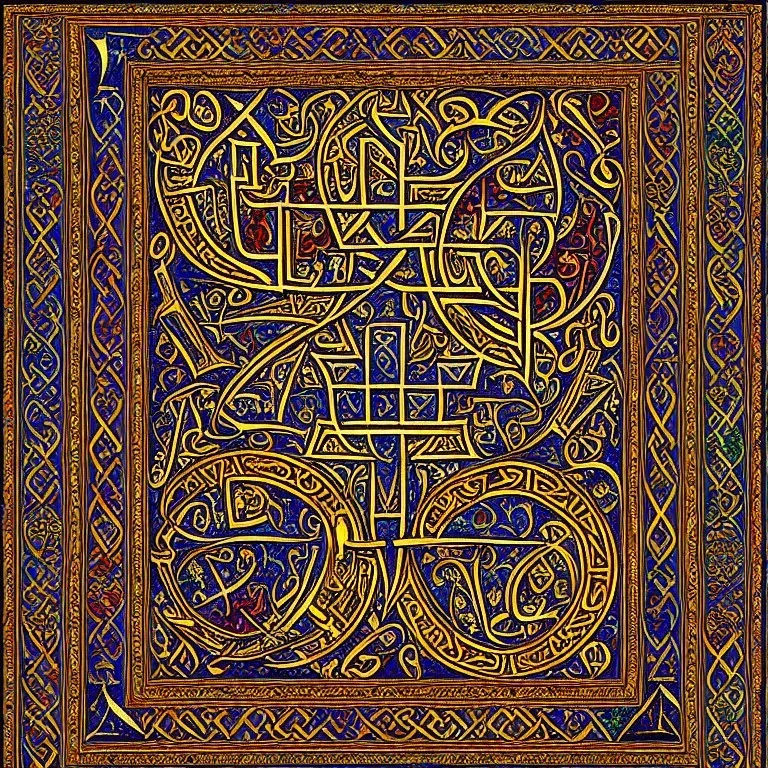 Book of Kells carpet page, a highly detailed illustration, realistic render, 8 k, micro detail, intricate, elegant, centered, digital painting, Artstation, smooth, sharp focus, illustration, artgerm