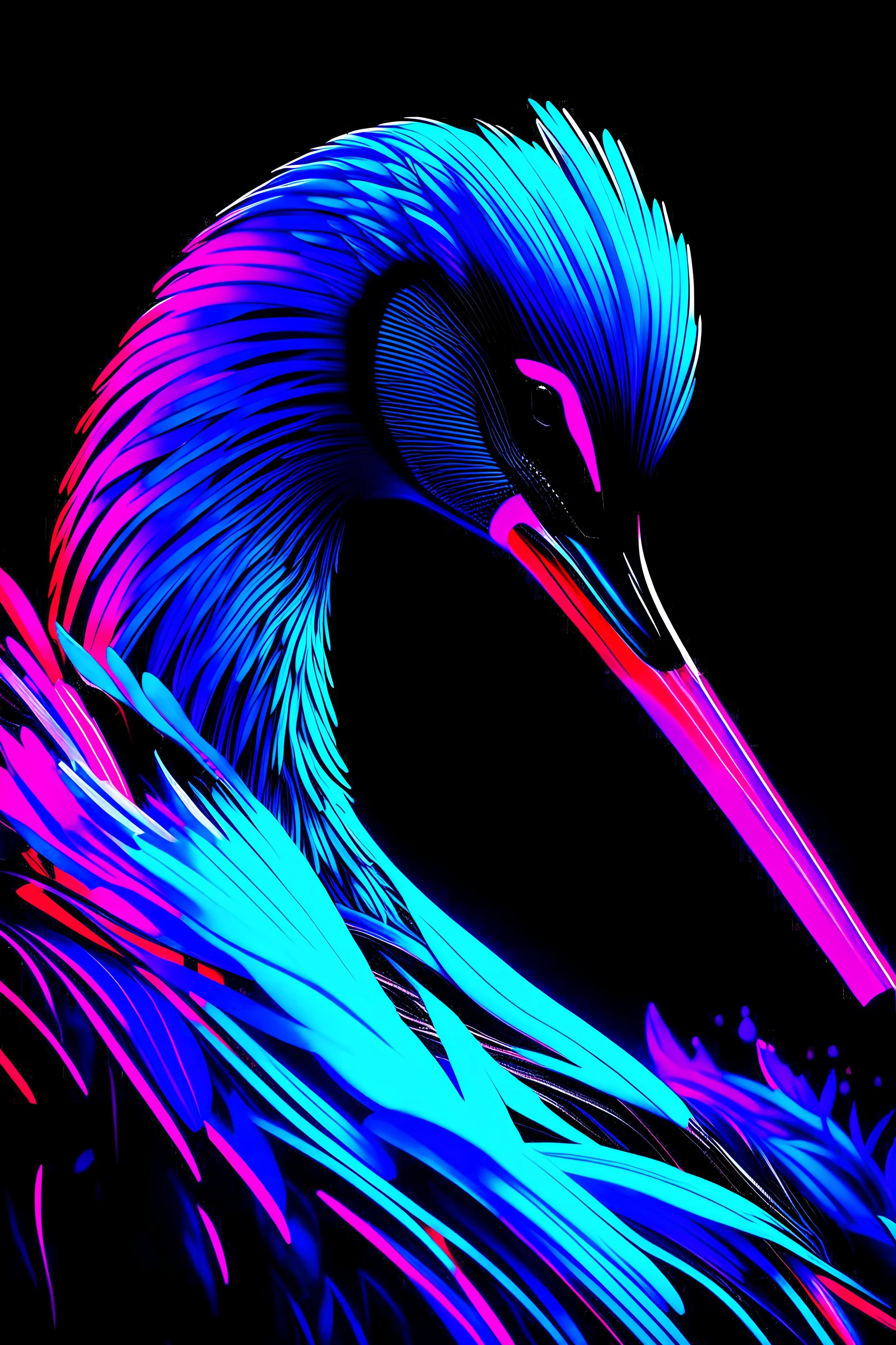 black swan, colorful, neon pink and blue colors, ultra 16k detail photo