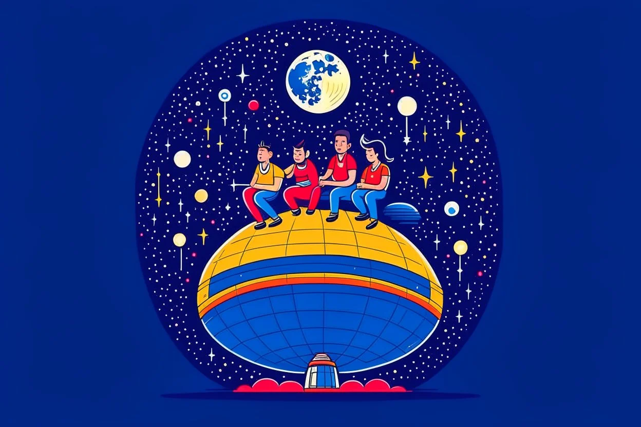 funny people riding on top of a rocketship to the moon