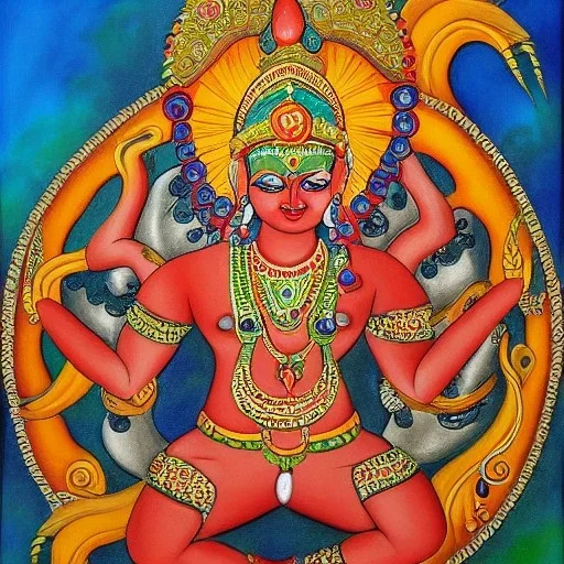 indian god painting with octopus body AND cow head with detailed jewelry