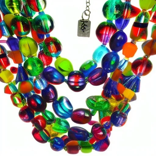 Chunky clear polyester necklace with colorful beads and charms