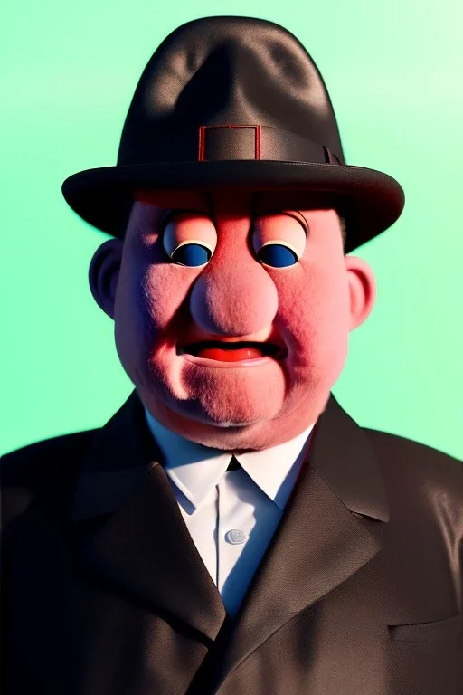 Waist up muppet Portrait, Kim Jong-un as muppet doll, black suit, photo studio, red background, unreal engine 5, concept art, art station, god lights, ray tracing, RTX, lumen lighting, ultra detail, volumetric lighting, 3d.