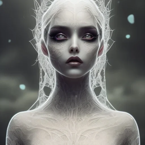 beautiful gothic woman with thick white spiderwebs on face, dark, runny mascara, 8k, high-quality, fine-detail, intricate, sharp, crisp, digital art, detailed matte, illustration, octane render, brian froud, howard lyon, Anne Dittman, Anne Stokes, Lisa Parker, Selina French