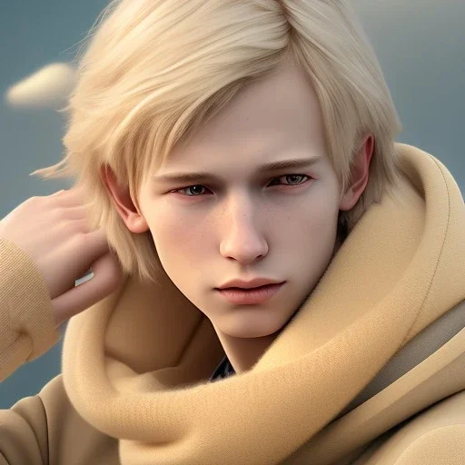 realistic portrait, heroic fantasy setting, man, 20 year old, messy blond hair, round face, naïve, round face, UHD, cheeky,