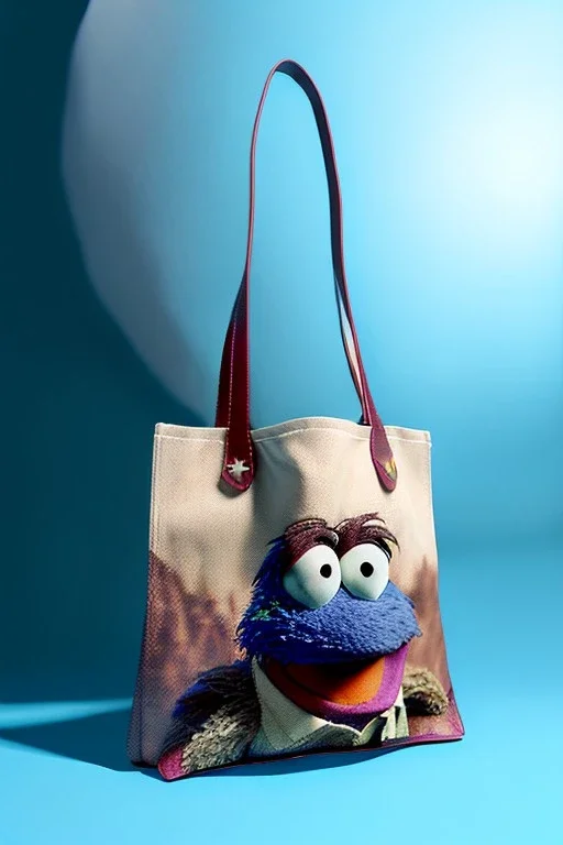 pret a porter bag made with muppet fabric, Sesame Street style, fashion photo studio, clean background, unreal engine 5, ray tracing, RTX, lumen lighting, ultra detail, volumetric lighting, 3d.