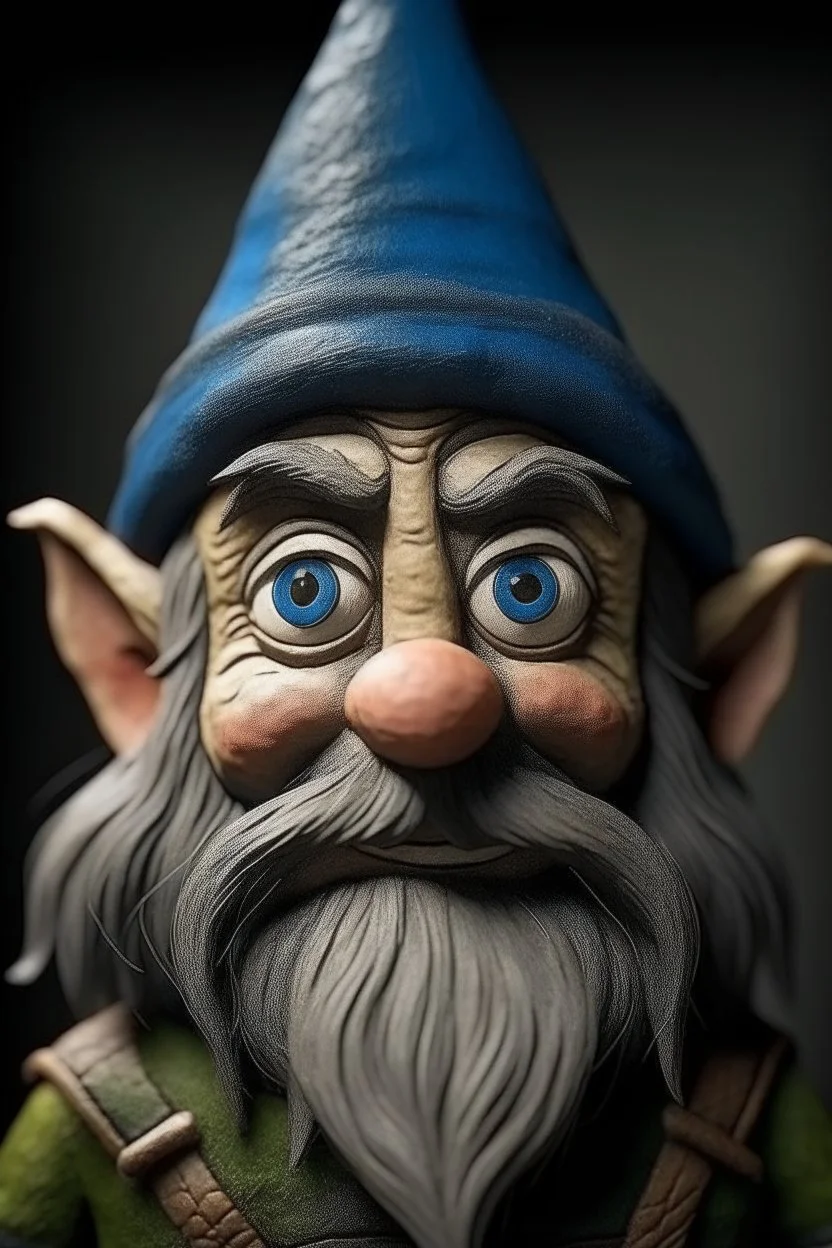 Portrait of a young male gnome with long hair, small, intelligent eyes, small, angular face, aquiline nose,