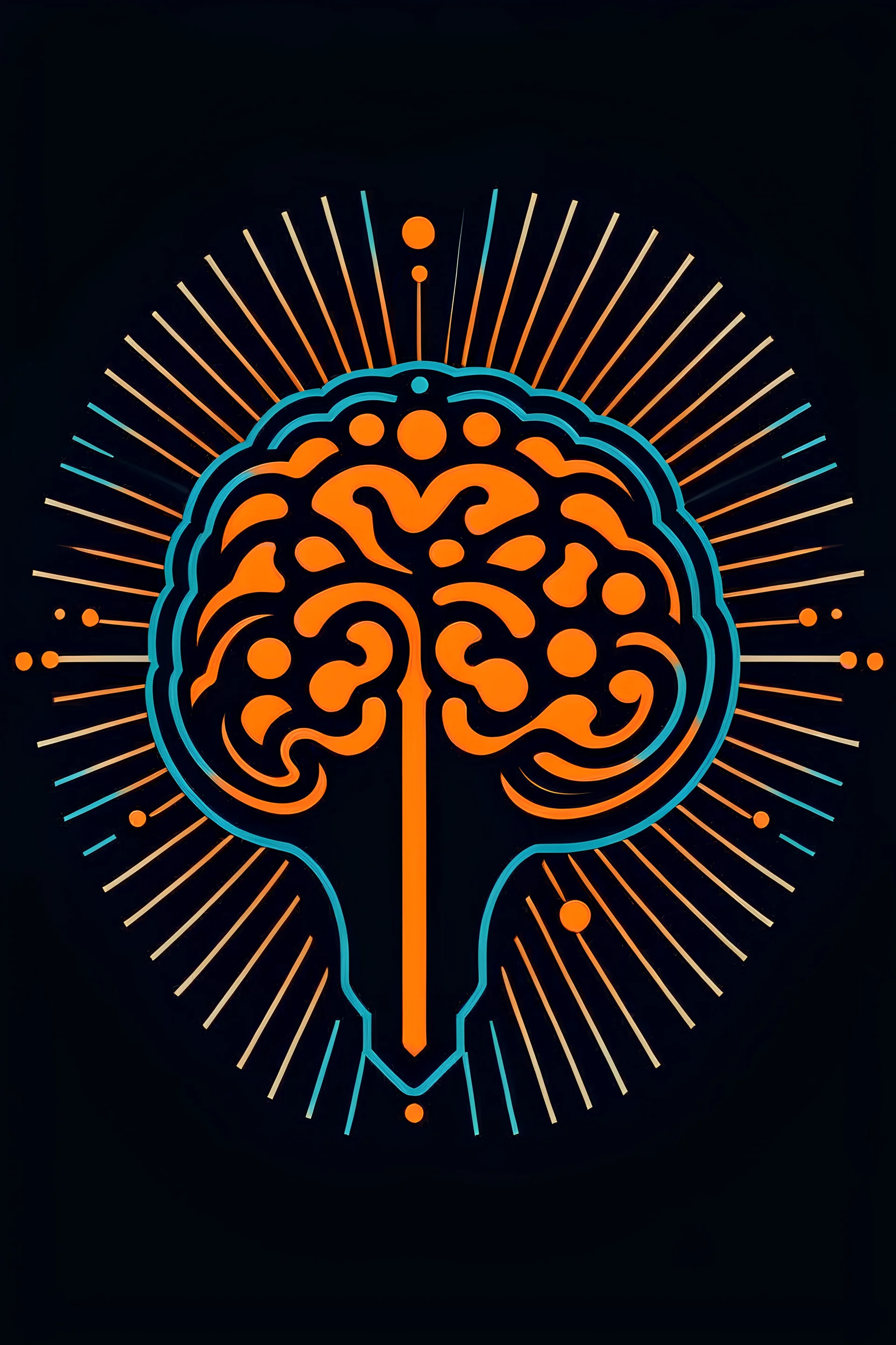 A stylized brain or a central emblem, radiating intelligence and creativity, serves as the core of the logo.