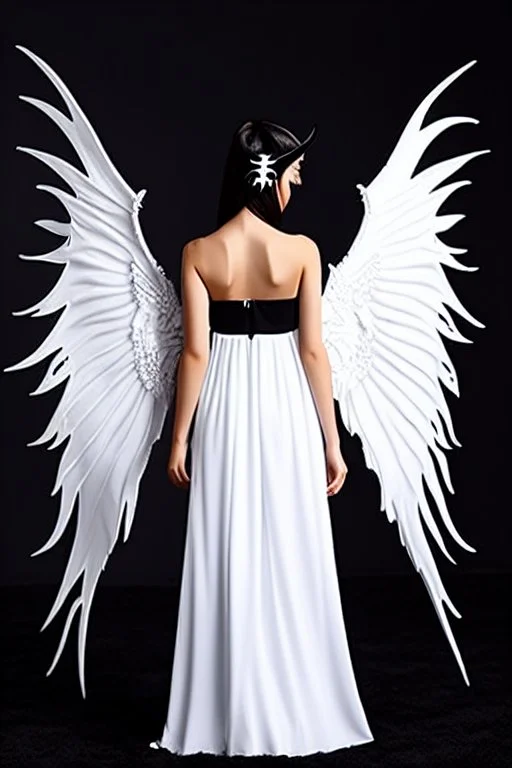 angel, demon, angel demon hybrid, half angel, half demon, black angel wings, white demon wings, black and white, balance, horns, armor, noble clothes, black and white armor, black and white clothes