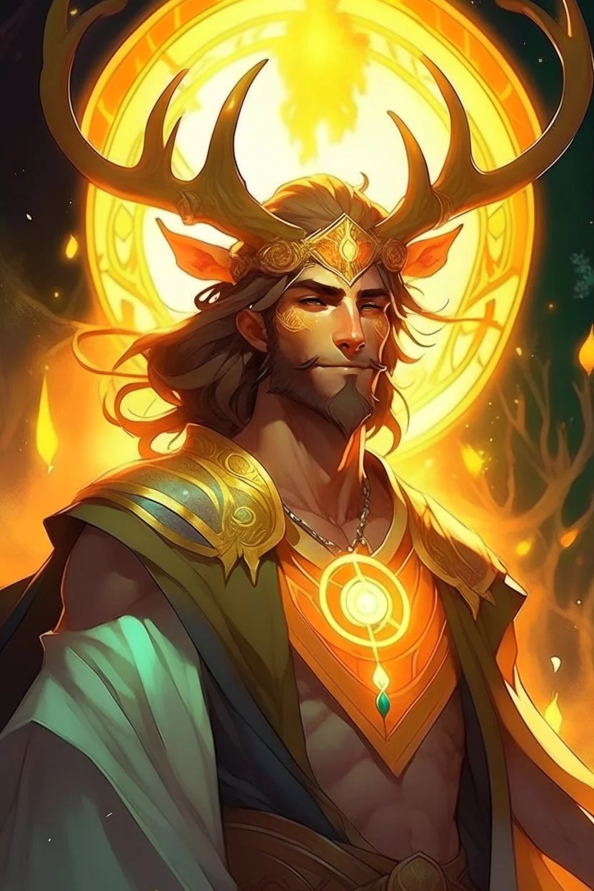 warm hair summer radiant warmth proud Eladrin Male antlers beard druid of the stars