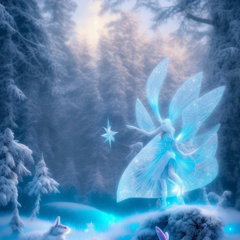 bright ice fairy, casttle, rabbits, ice mountain, crystal, ice crystal