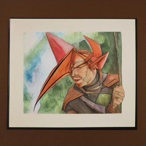 dungeons and dragons, elf, pointy ears, wizard, magician's robe, wizard hat, portrait, face, watercolour, large strokes