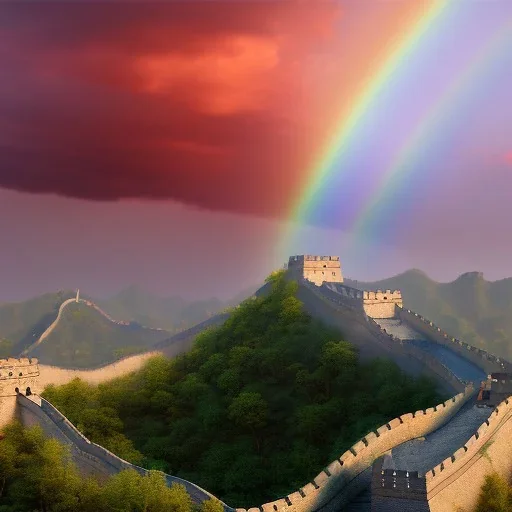 The Great Wall of China, sunset rainbow