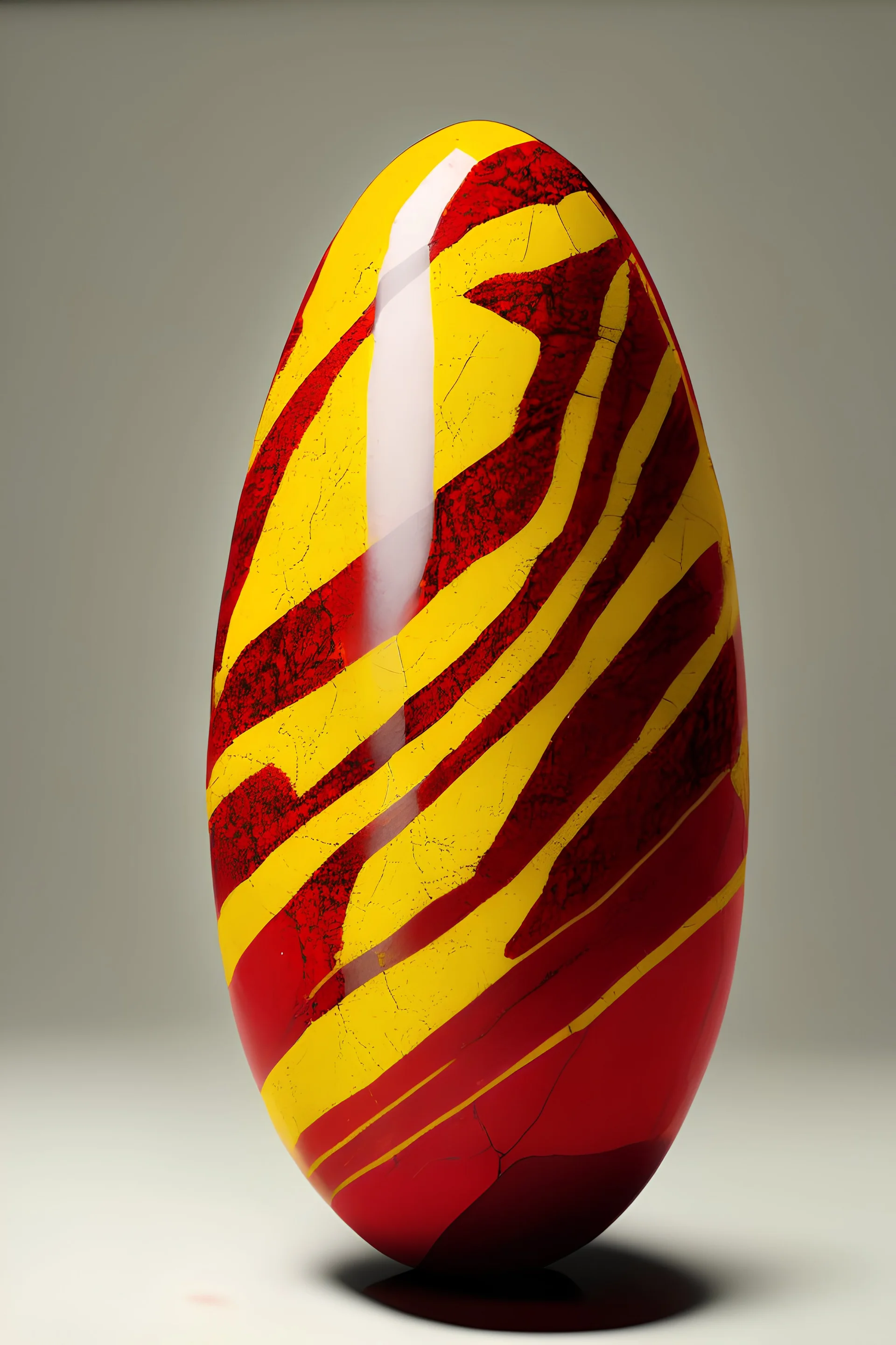 a Trasparent expensive red with yellow random lines egg stone