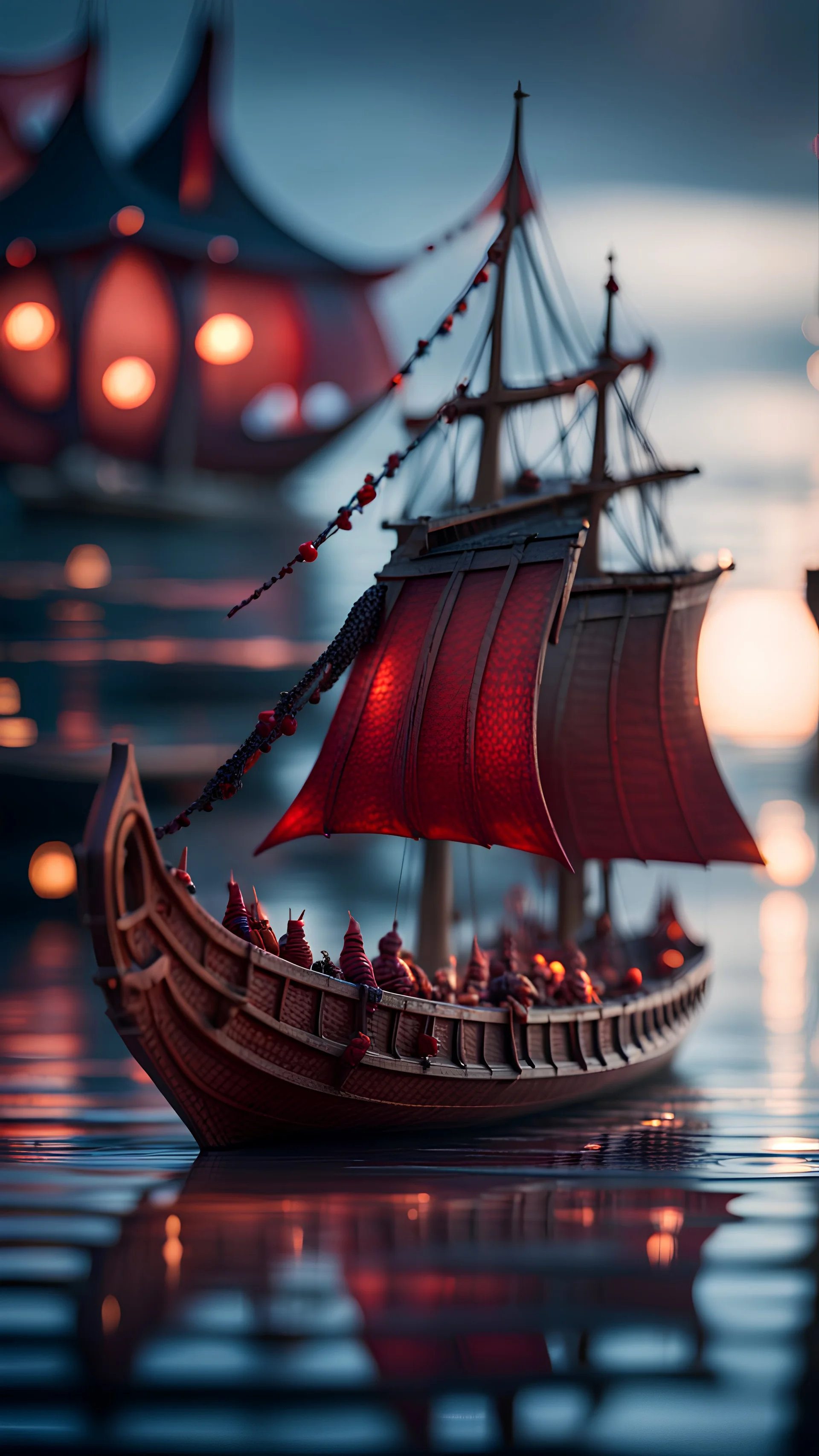 vampire viking ship, on a glass pier cat walk,bokeh like f/0.8, tilt-shift lens 8k, high detail, smooth render, down-light, unreal engine, prize winning