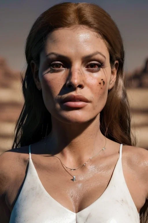 Portrait, young Raquel Welch, clean face, natural busty, prehistory leather cloth, desert, Ultra realistic, prehistory style, wide angle view, soft color, highly detailed, unreal engine 5, ray tracing, RTX, lumen lighting, ultra detail, volumetric lighting, 3d, finely drawn, high definition.