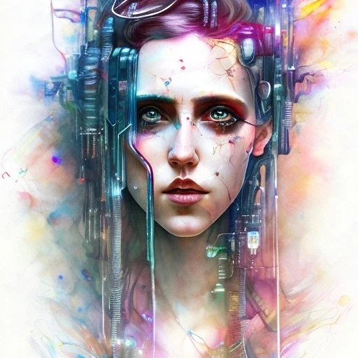 watercolor illustration of cyberpunk singer Danish MØ face by <agnes cecile>