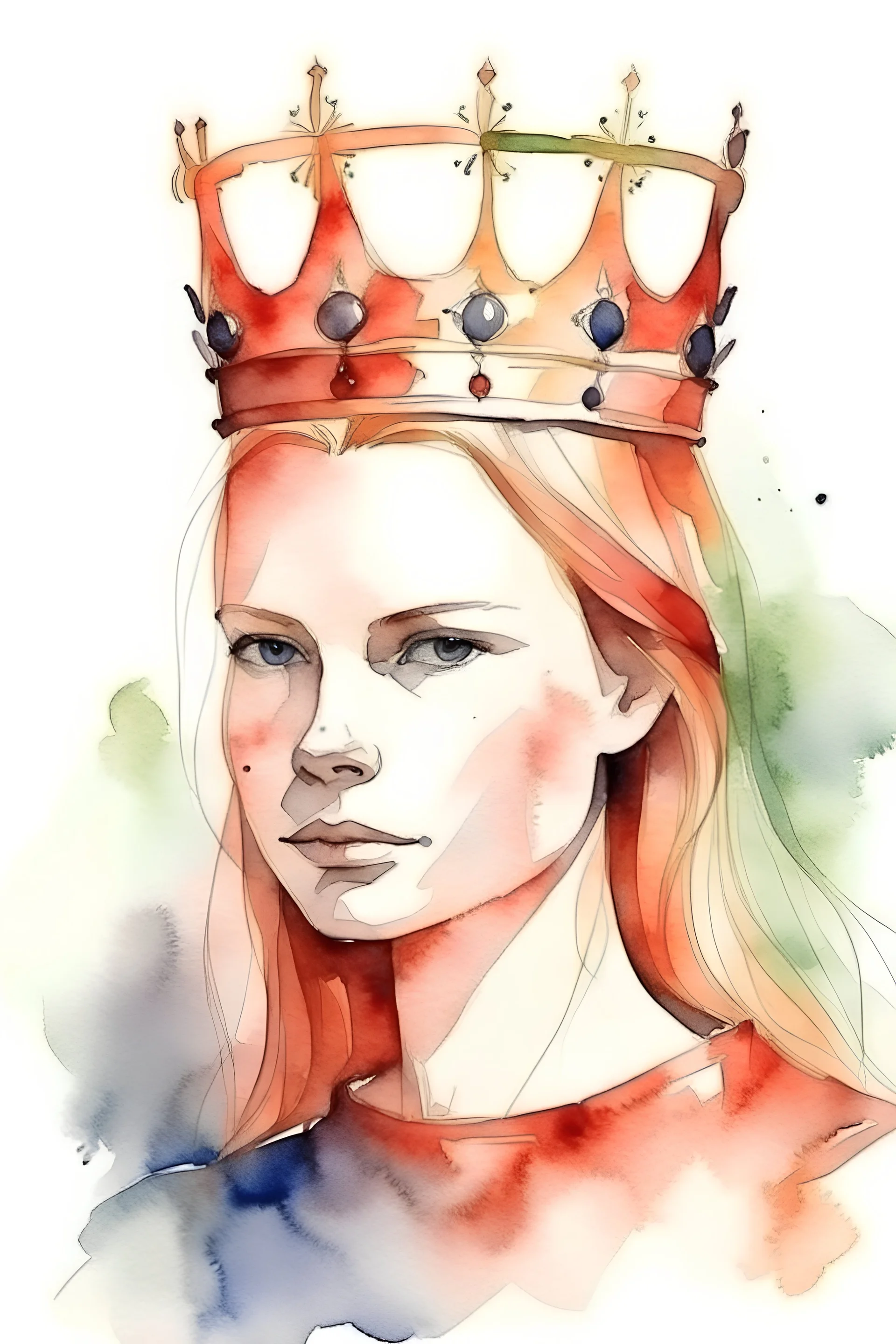 woman in a crown. framed portrait. . watercolor drawing