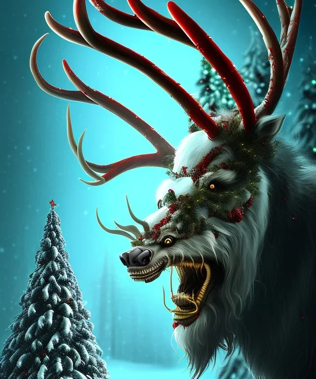 Creepy Christmas beast reindeer,horror , dark fantasy