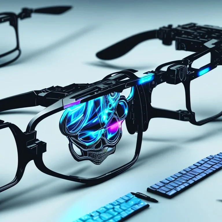 Futuristic Human High Tech rave glasses on a table, close shot