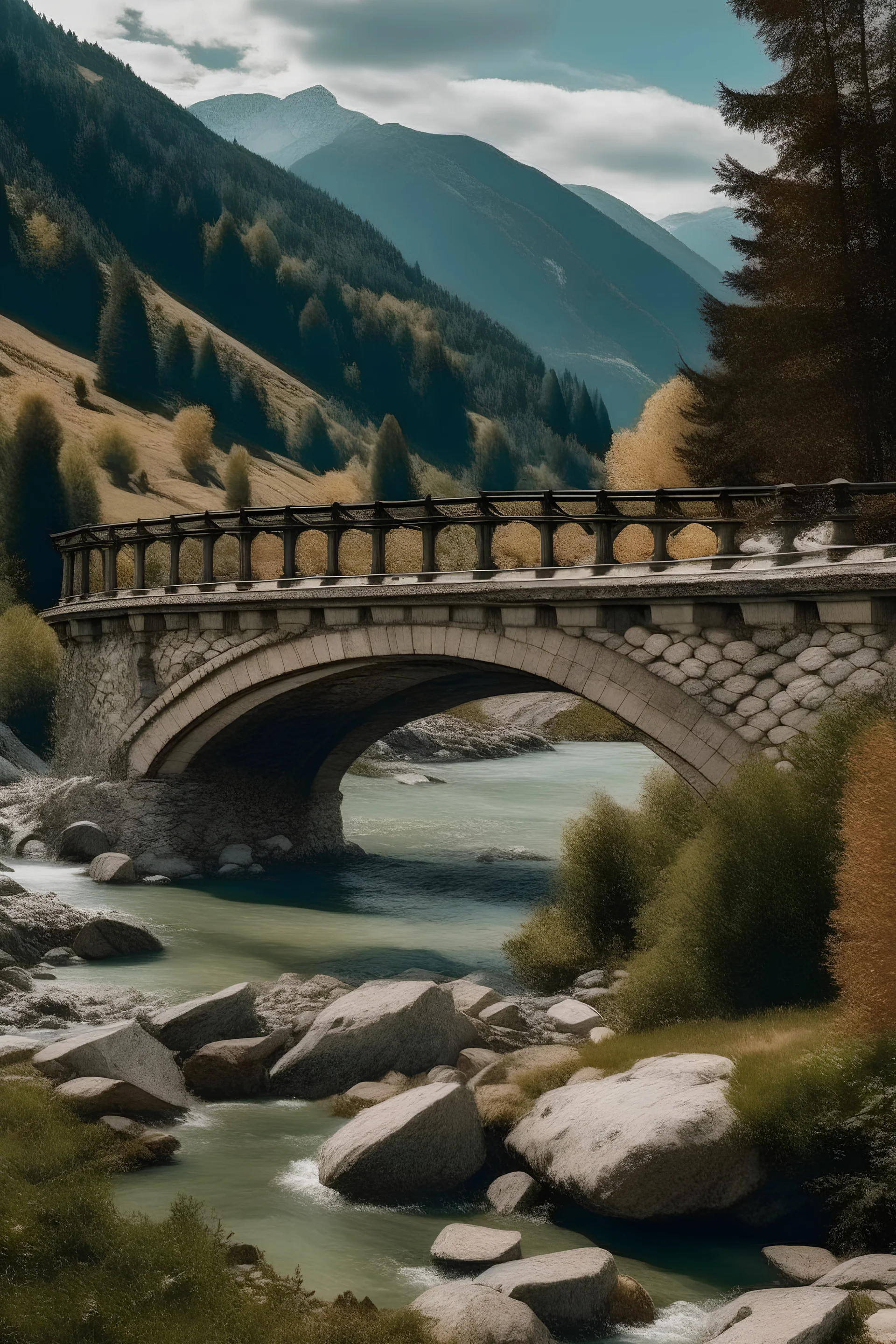 puente romano sobre un rio en la montaña