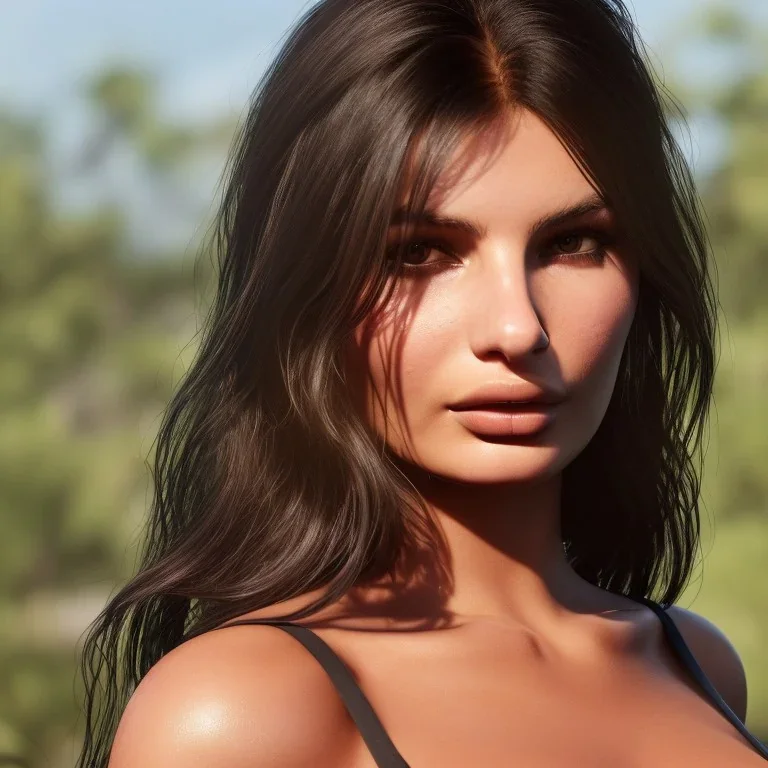 pristine full face portrait of beautiful natural Emily Ratajkowski, sexy