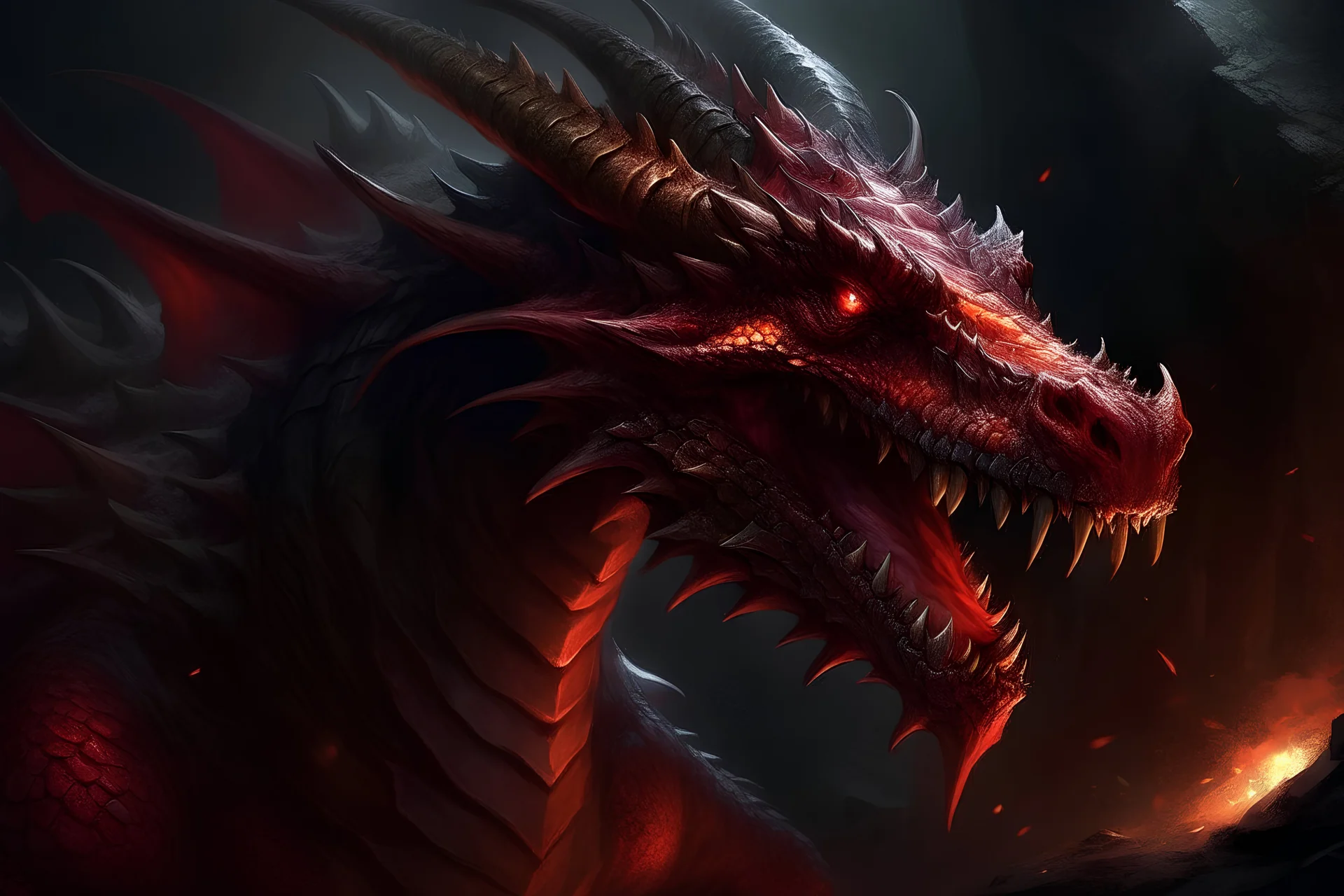 digital paint style, HD, detailed, colourful, medieval, dark Epic fantasy, red dragon, evil