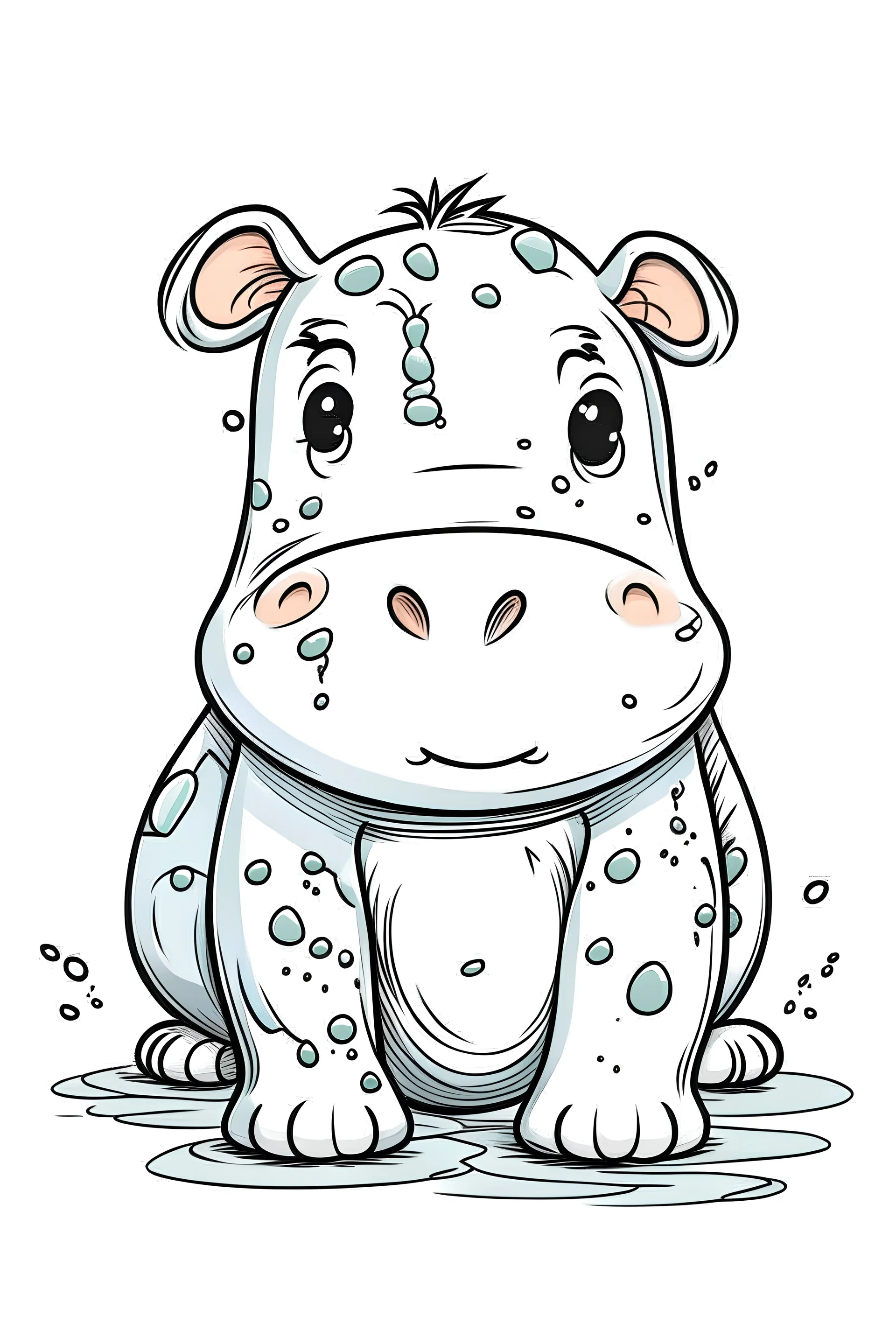 Outline art for cute hippo ,color book, sketch style, white background,clean lines,no shadows and we'll uotlined, low details