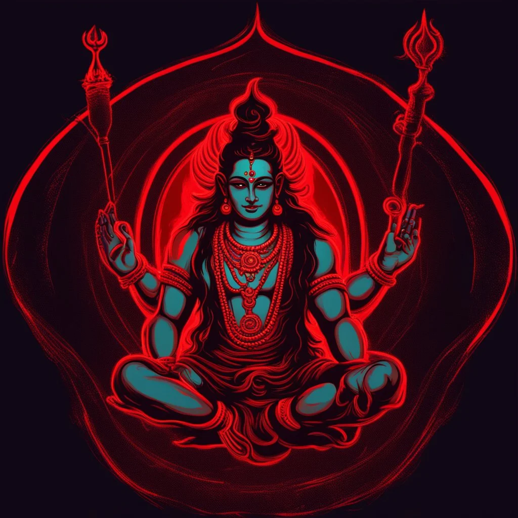 God shiva Demonic image in neon red color pallet