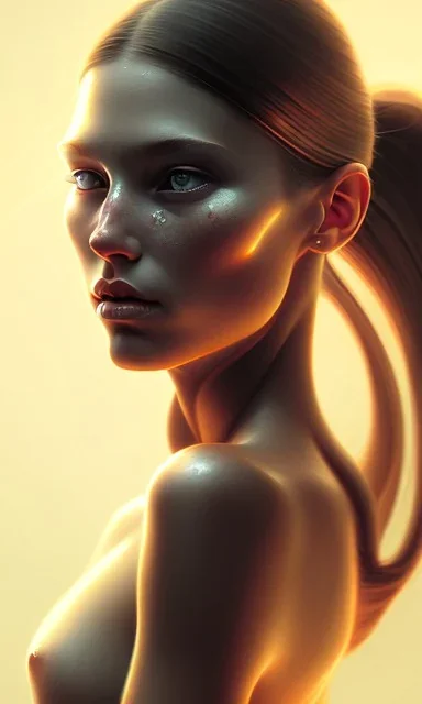 girl, cute, beautiful, head and shoulders portrait by Greg Rutkowski, yellow