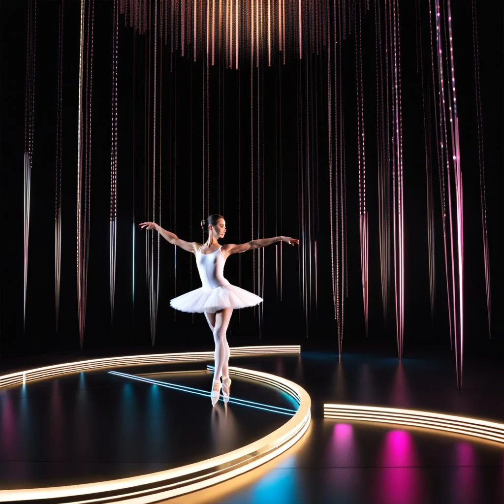 mocap graphic balerina in a recursive 3d fractal stage with disco lights