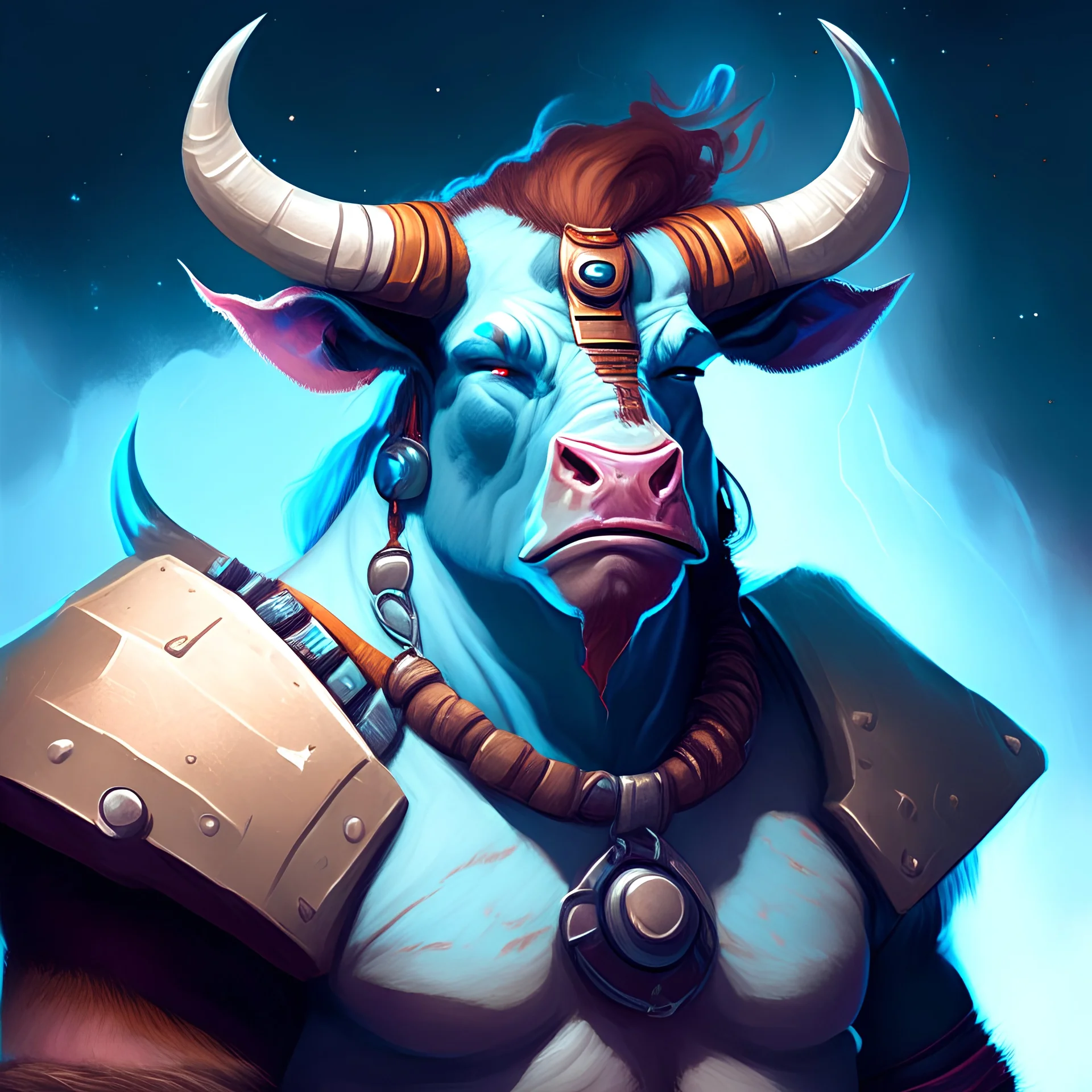 portrait of space barbarian bovine-person