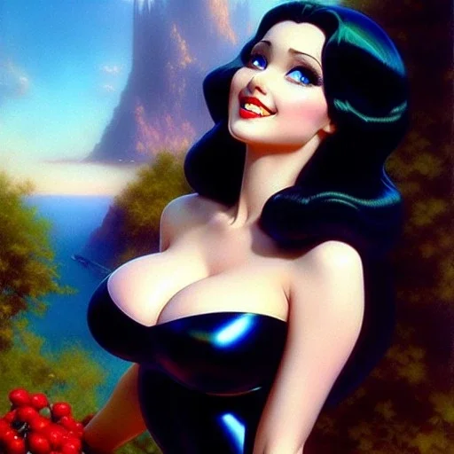 fullbody portrait 'beautiful sexy busty mature SnowWhite(Disney)',wearing black skintight latex suit,hyperrealistic skin,Hyperrealistic Big eyes,painting by gaston bussiere, greg rutkowski, yoji shinkawa, yoshitaka amano, tsutomu nihei, donato giancola, tim hildebrandt, oil on canvas, cinematic composition,sharp image, extreme detail,((fit full head inside picture)),32k