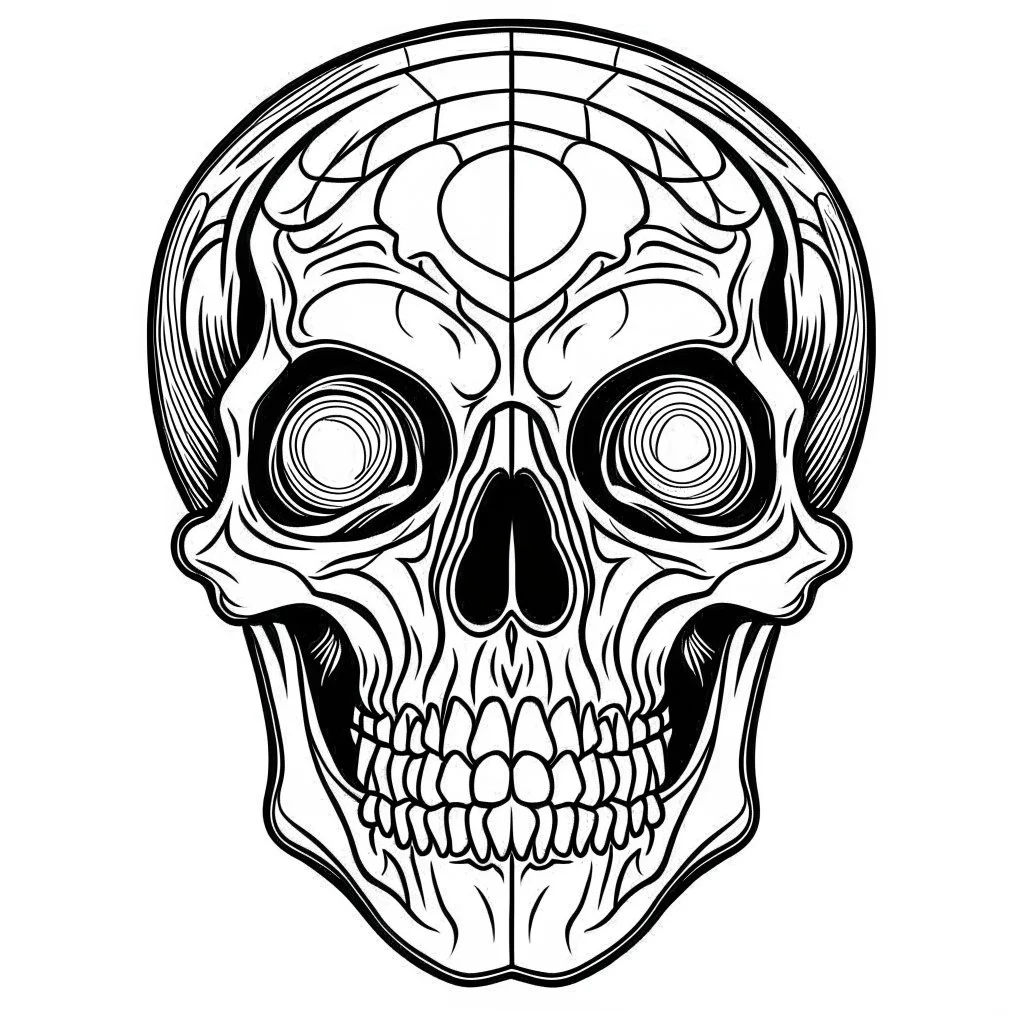 very simple Coloring page for beginers with skull, very Bold outlines and white background