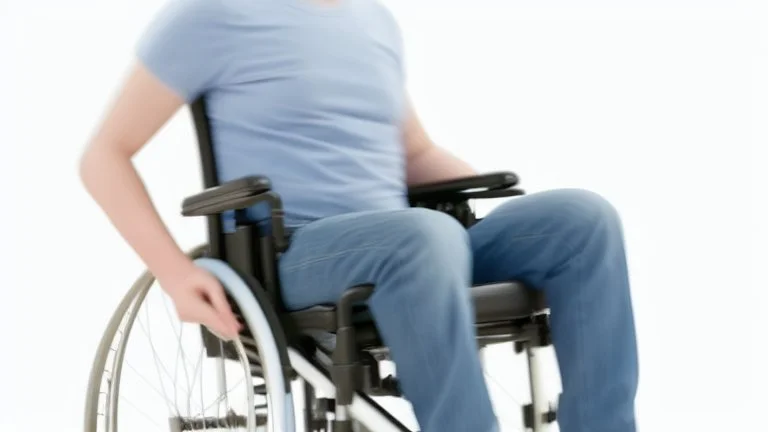 person with developmental disabilities, mental retardation on wheelchair being pushed about