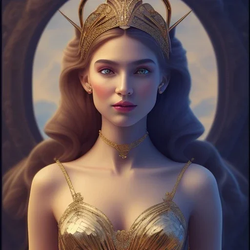 Disney Portrait of greek goddess " with elegant apparel.extremely detailed face, ,perfectly centered image,intricate detail.dark hair, sharp dark eyes, bright blue lighting, sarcastic smile, sharp focus hair.