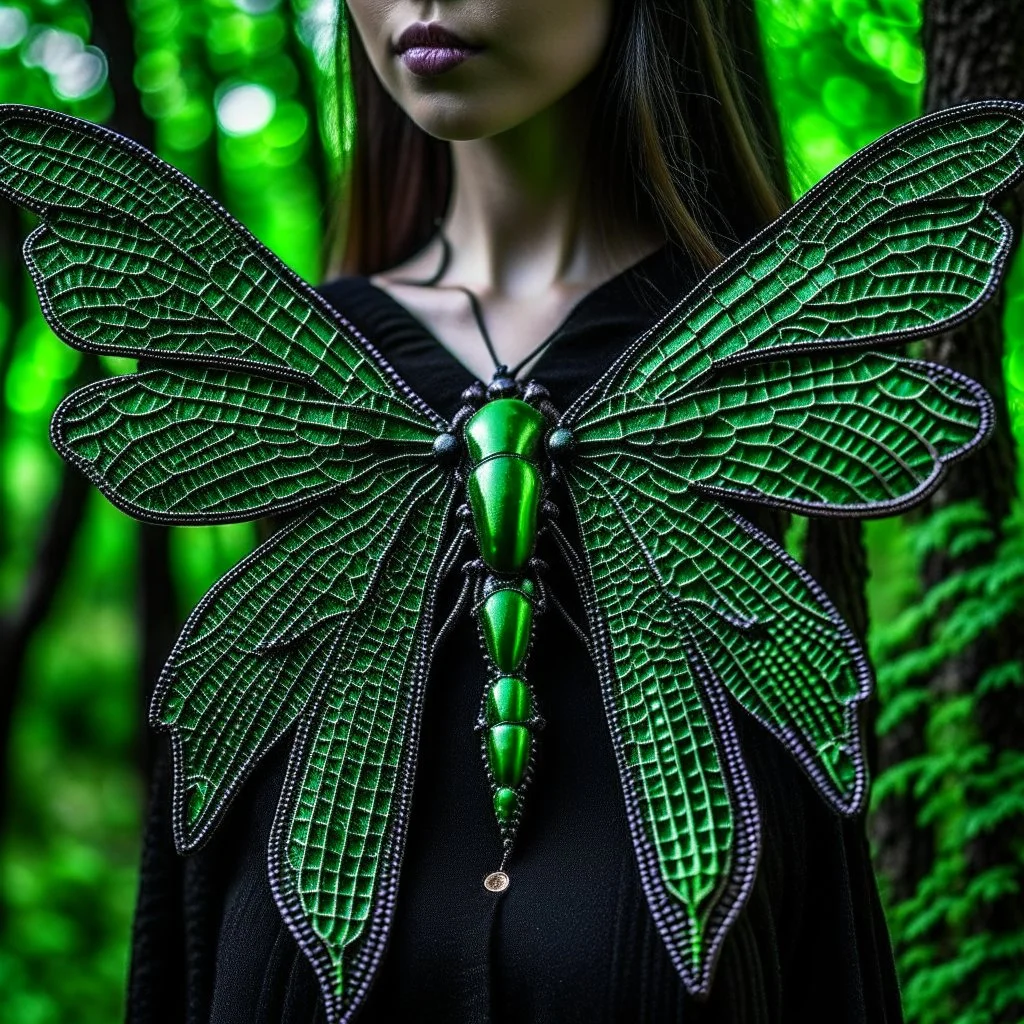 metal gothic green dragonfly wings