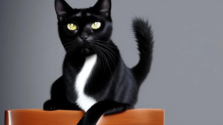 A black cat sitting on a chair in a room.