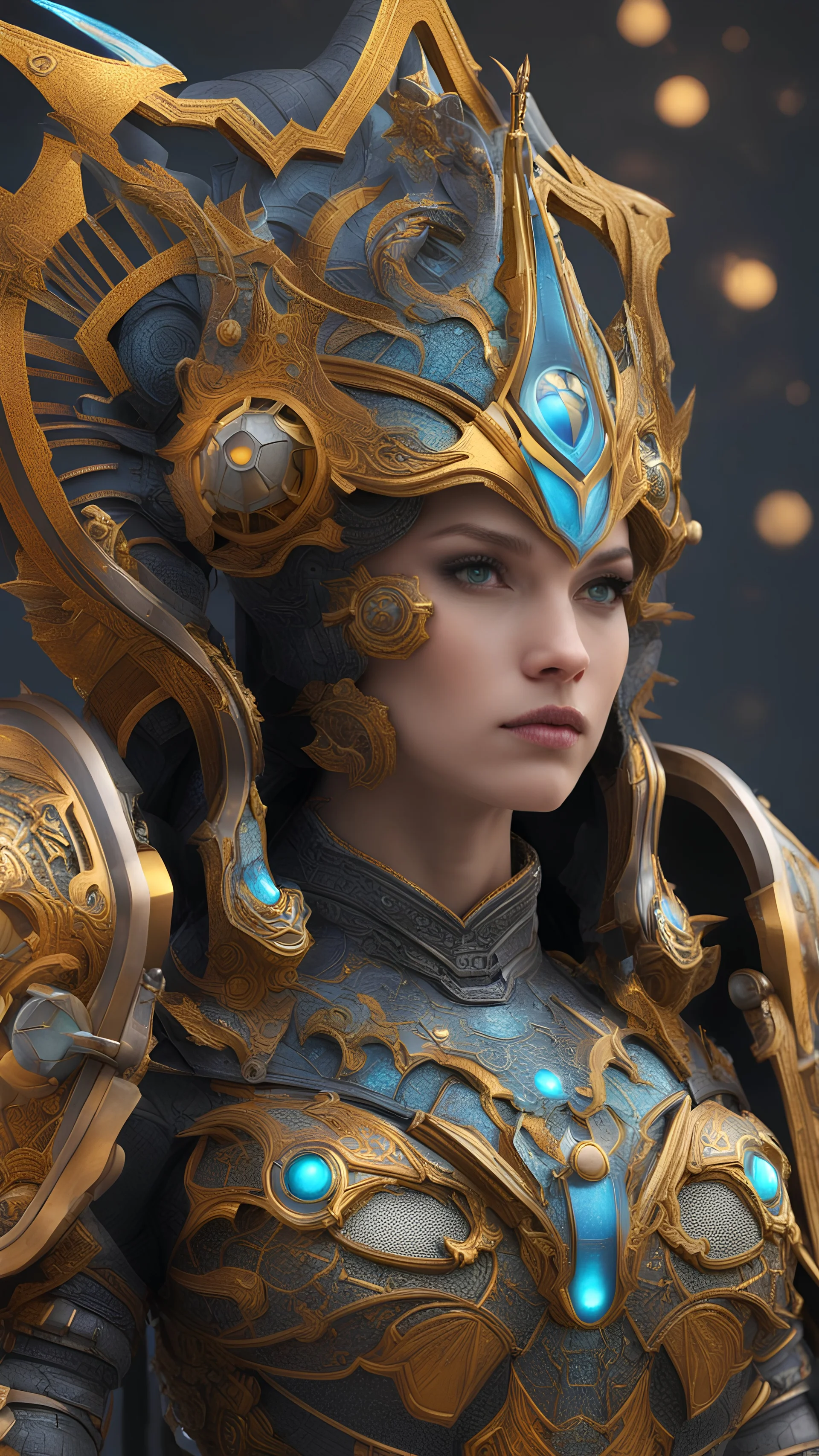 A close picture to cosmic warrior, cosmic galaxy armor intricate details, highly detailed, in dreamshaper finetuned model with dynamic art style witg