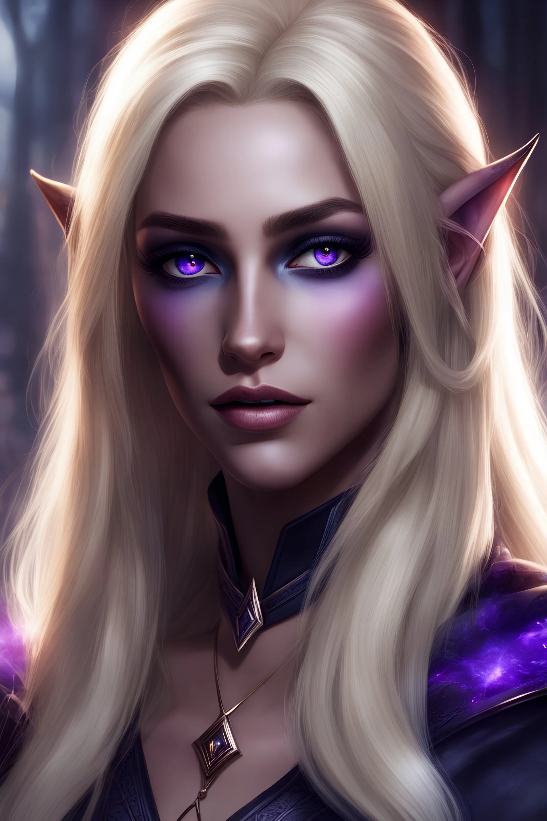 masterpiece, expressive eyes, perfect face, human ears, female drow wizard, blonde hair, 4k