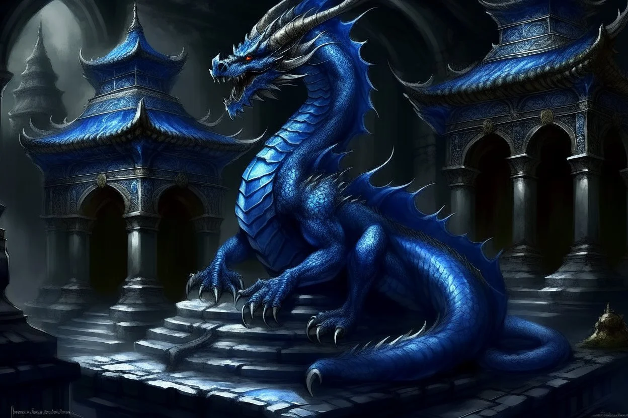 A dark blue dragon palace painted by Zosan