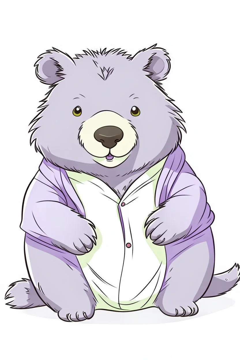 Wombat in purple patient hospital gown, cute cartoon