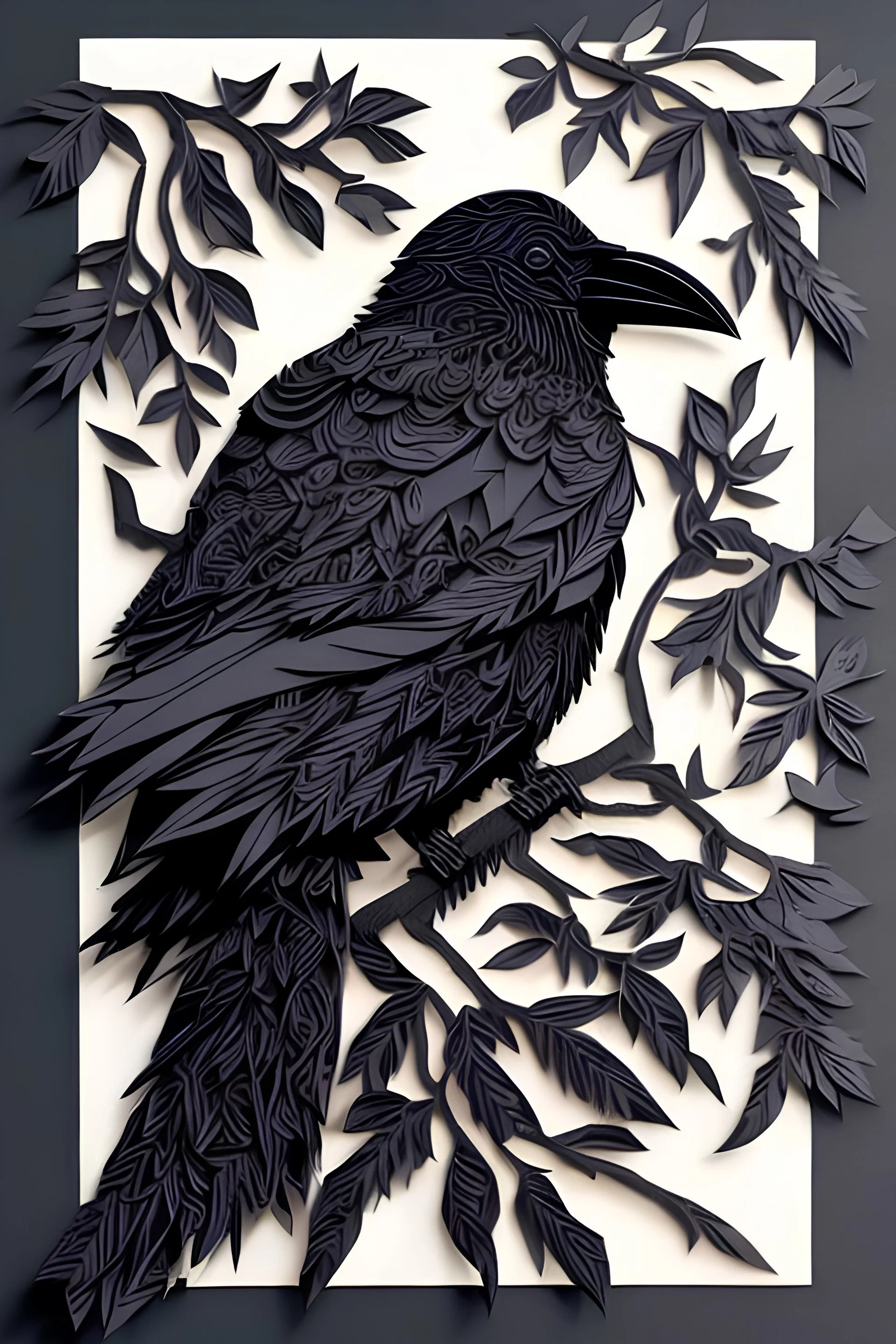 crow, Kirigami, paper cut artwork