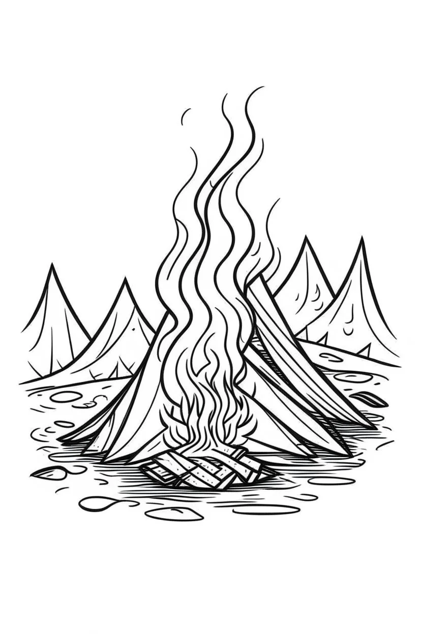 campfire minimalistic, line art, background, vector, svg, coloring page, black outline on white background