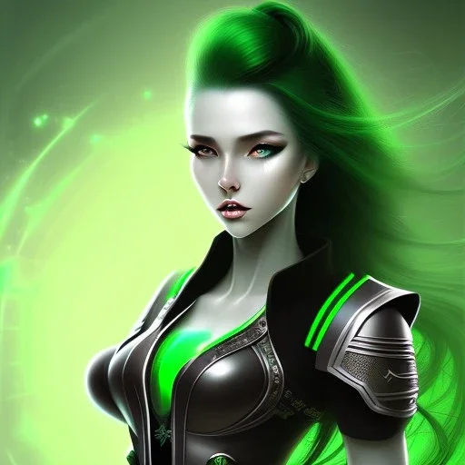 fantasy setting, green and black hair, more black hair, more black hair