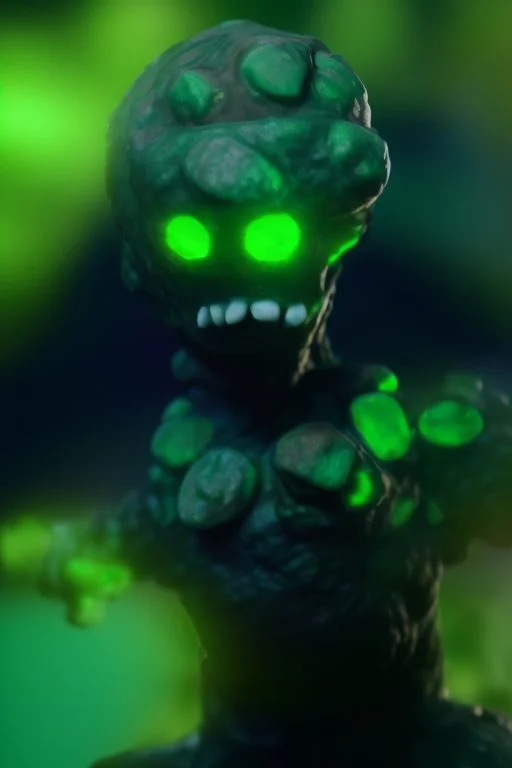 mutated green stone golem with a red tumor corrupted