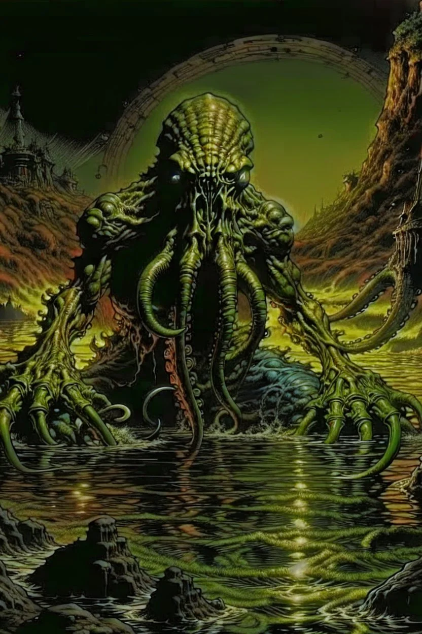 cthulhu rising a dawn. style og Larry Elmore.