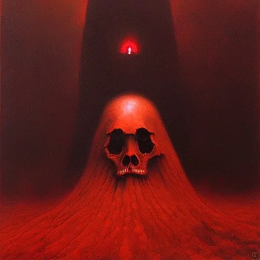 hell by beksinski, many skulls, red tones