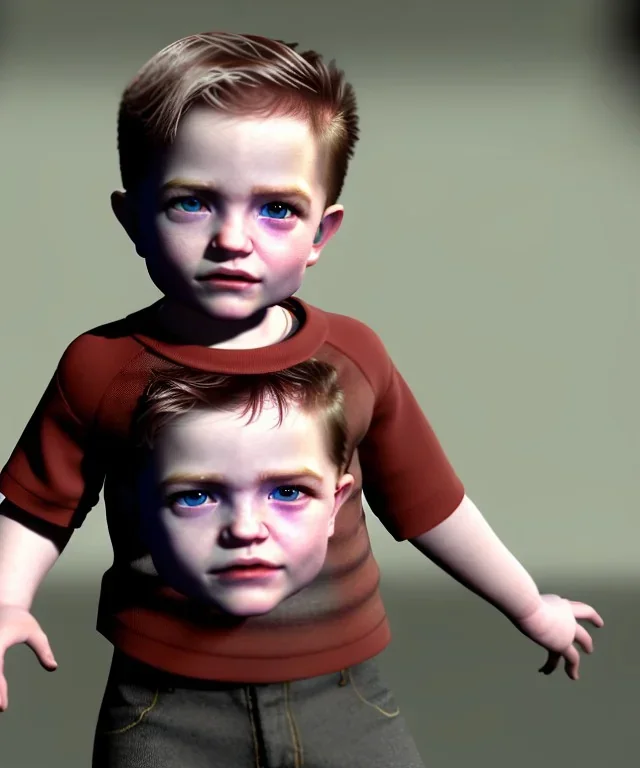 Robert pattinson toddler, full body, soft skin, dramatic lighting, hyper realistic