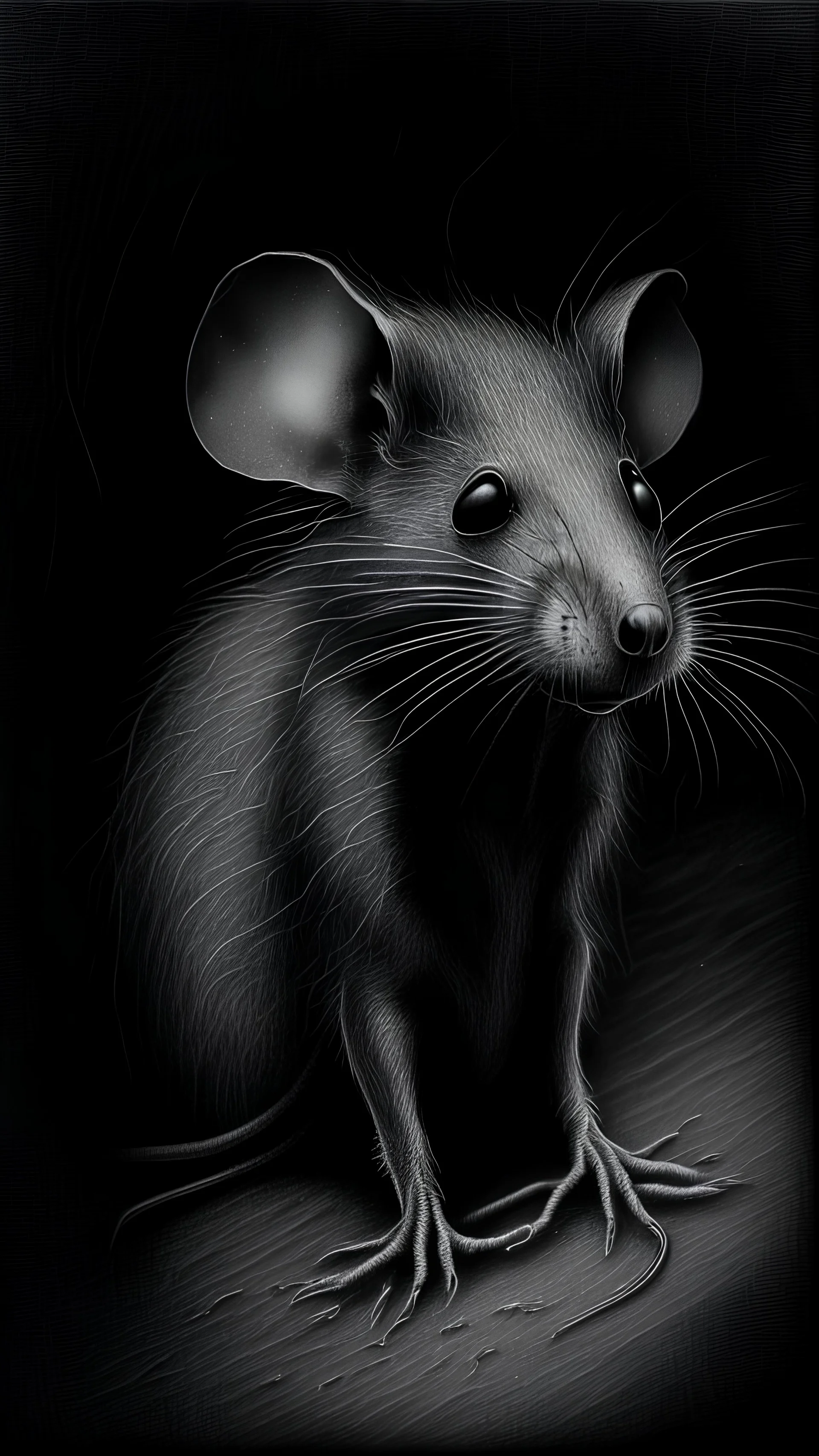 pencil drawing of rat, Spooky, scary, halloween, black paper