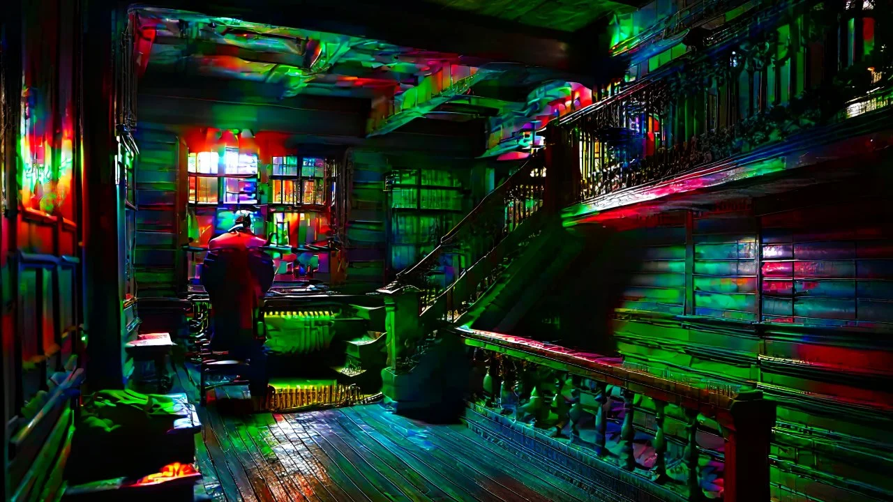 How could someone living on the second floor understand the misery of the one on the ground floor? high contrast, detailed, dark , noir, thriller, deep dark colors, gloomy, cinematic